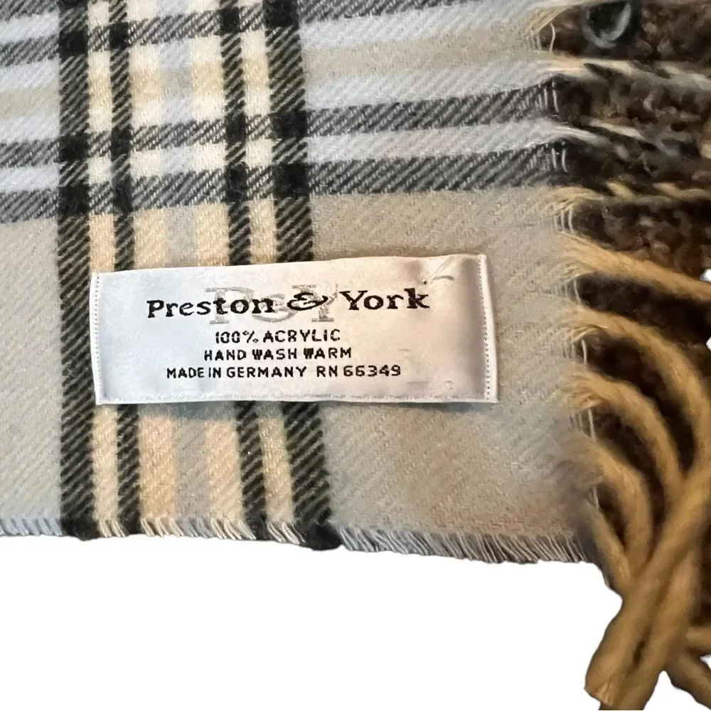 Preston & York Scarf Made in Germany Super Soft Fringe plaid blue/beige/black